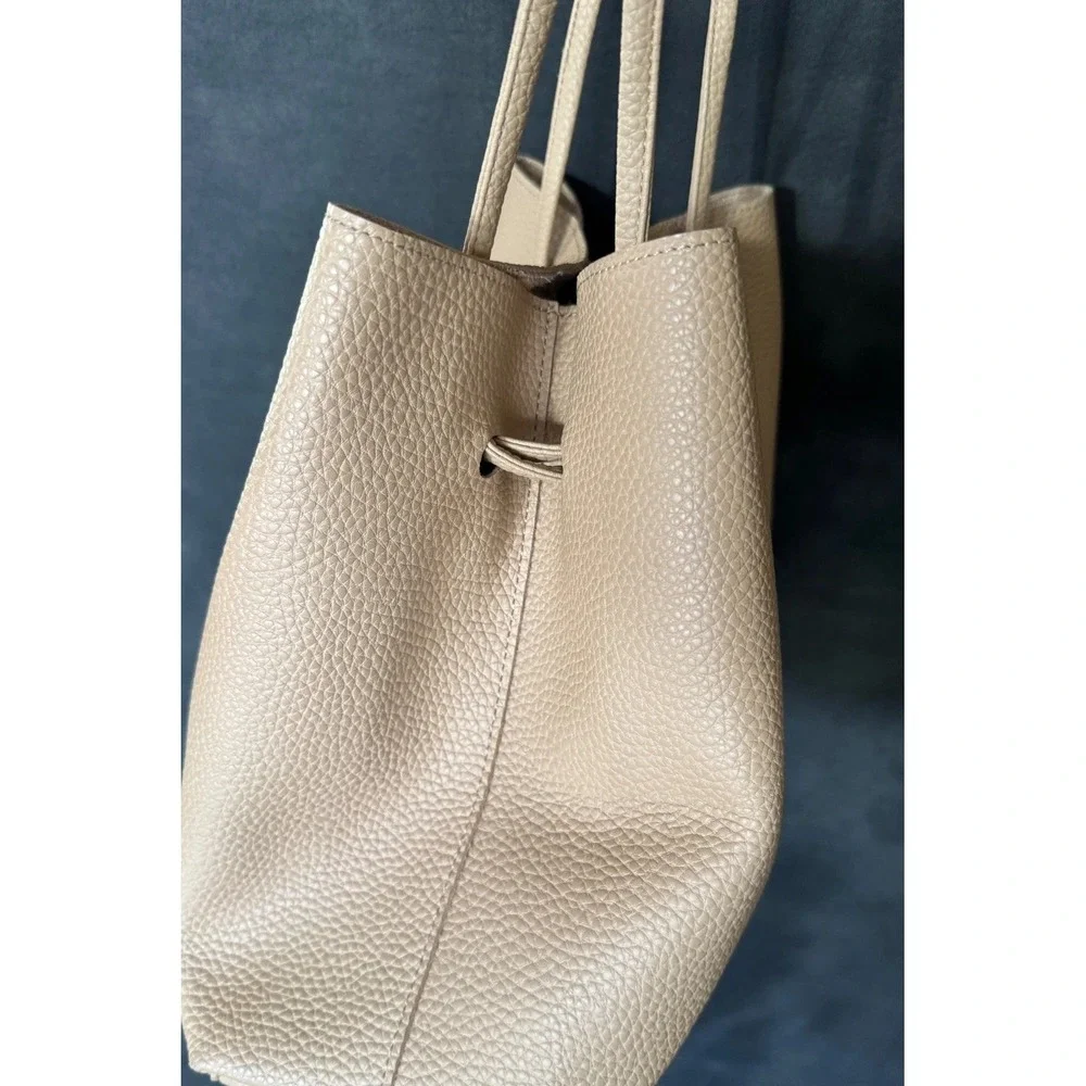 8 Other Reasons Pebbled Leather Shoulder Bag Beige Tan Minimalist Hobo Tote